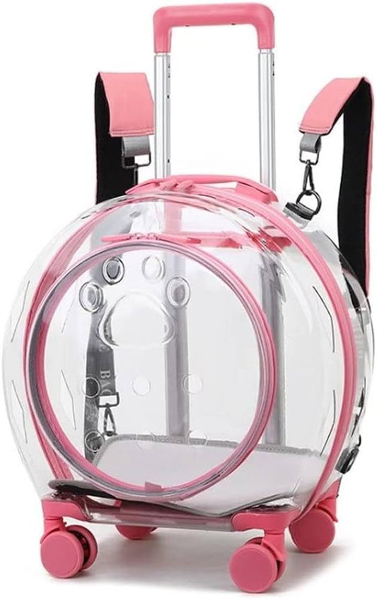 Transparent Capsule Pet Travel Bag Backpack for Puppies Dogs Cat Carriers Bag with Trolley Wheel,Easy Carry for car Traveling.